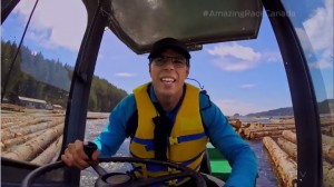 Lowell drives a mini tug boat