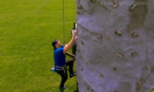 Lowell heads up the climbing wall