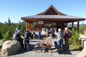  group of hikers in front of the Strathcona Wilderness Centre